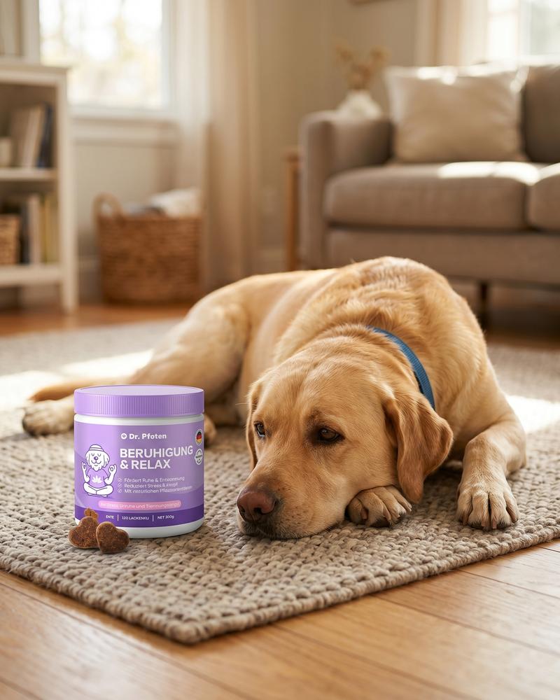 Dr. Pfoten Calming Treats - calm dog with treats