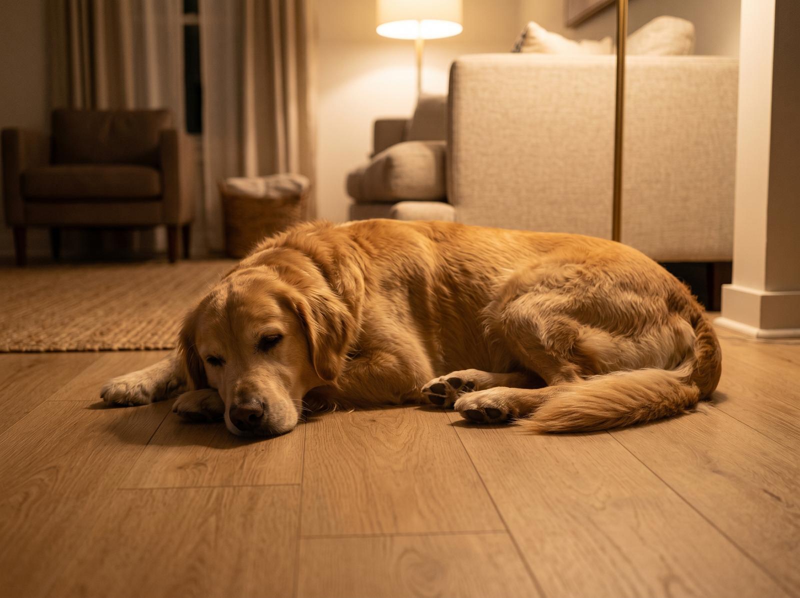 Calm dog resting after Dr. Pfoten treats